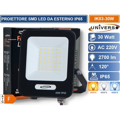 UNIVERSO IK03-30W-N PROIETTORE SMD LED 30W DA ESTERNO IP65 2700LM BIANCO CALDO - 3000K (1/2)