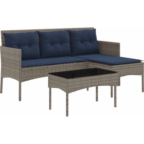 Maison Exclusive - Set Divano da Giardino 2 pcs Grigio e Blu Navy polyrattan