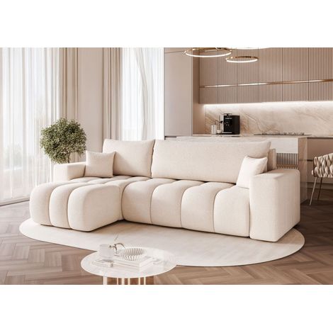 Ecksofa Schlafsofa Sofa ANABEL in Stoff Quelle Weiß Ottomane Links