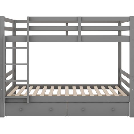 Litera gris 140 x 200 cm con cajones, escalera y barandillas, pino y MDF (1/5)