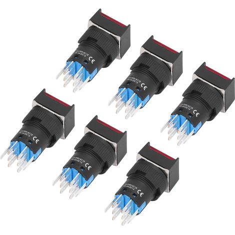 Lot de 25 interrupteurs à bouton-poussoir avec voyant lumineux, carré de 16 mm, autobloquants, petits interrupteurs d'alimentation 24 V 5 A (rouge) (1/5)