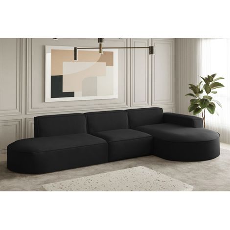 Ecksofa Designersofa PALMA in Stoff Opera Velvet Schwarz Ottomane Rechts (1/2)