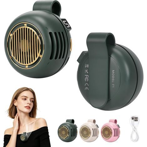 Lot de 2 Mini Ventilateurs Rechargeables, Ventilateur Portable Silencieux pour Ceinture et Chemise-Vert (1/5)