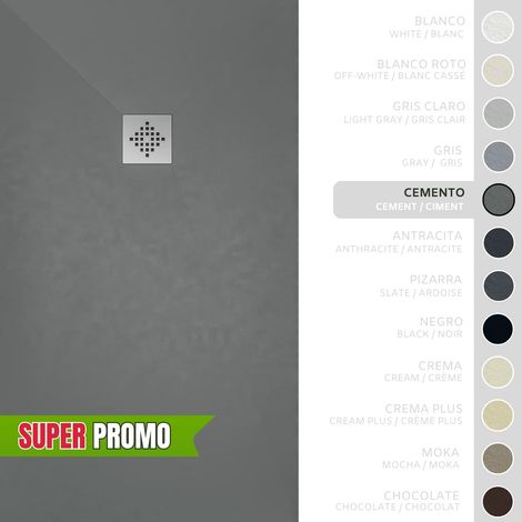 SOULBATH Plato de Ducha - Resina - Gel Coat - Textura Liso/Piedra - Antideslizante - Color Gris Cemento - 60X60- Extraplano 3cm - Incluye Válvula desagüe y Rejilla. Standard (1/5)