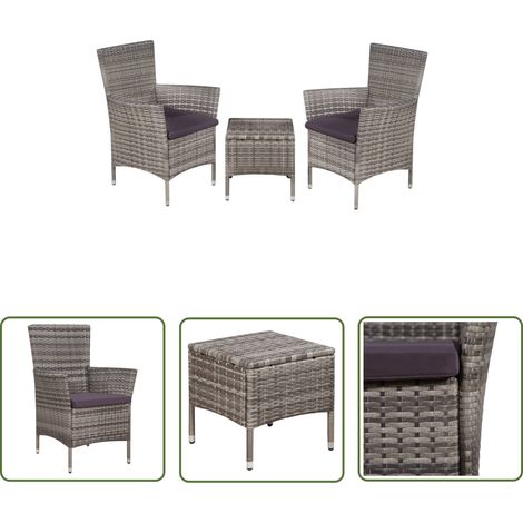 INLIFE Mobilier de bistro 3 pcs Résine tressée Gris (1/5)