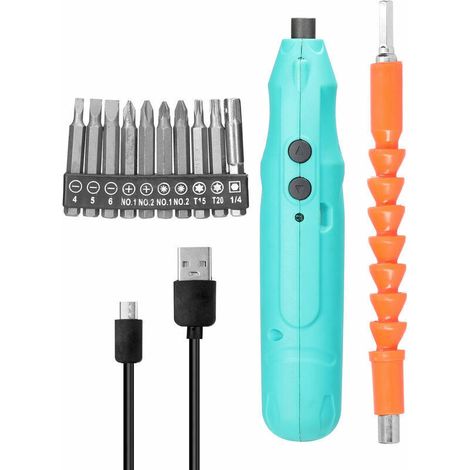 Kleiner, präziser elektrischer Schraubendreher im Stiftformat mit USB-Ladefunktion, 10 Bits + 1 Universalgelenk, grün (1/5)