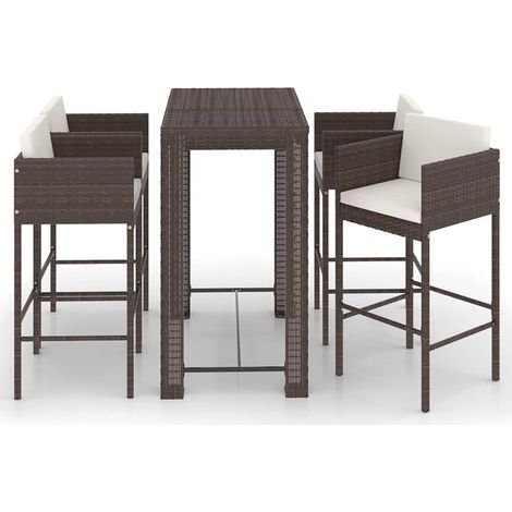 Maison Exclusive - 5-tlg. Gartenbar-Set mit Kissen Poly Rattan Br (1/5)