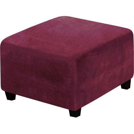 Stool Covers, Velvet Protective Cover for Square Ottoman with Elastic Bottom for Living Room, Bedroom (Wine Red) (1/5)