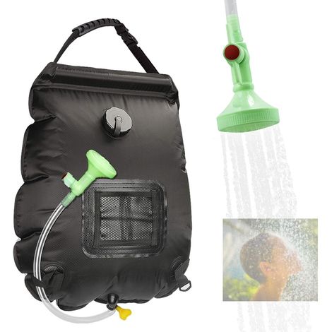 Sac de douche solaire de camping, portable, sac de douche  avec tuyau amovible et pommeau de douche commutable ON/OFF pour douche en plein air-20L-Noir (1/4)
