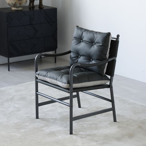 Poltrona accent mid century moderna, in pelle PU e metallo, nera (1/5)