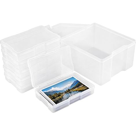 Boîte de rangement pour photos, 6 compartiments, 22 x 18 x 14 cm, en polypropylène transparent, avec poignée et couvercle, autocollants, semences, cartes (1/5)