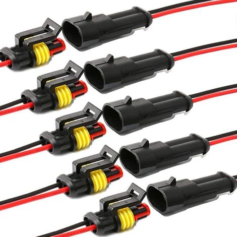 QAZQA Connecteur Etanche,Connecteurs de Fils électriques autobloquants à 2 Broches avec Fil 16 AWG Marine pour Les connexions de Voiture,Camion,Bateau et Autres Fils. (5pack) (2pin Connector) (1/5)