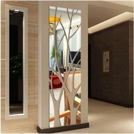 Miroir mural autocollant 3D argent 100x28cm – Acrylique léger – Décoration intérieure pour salon et chambre – Facile à repositionner