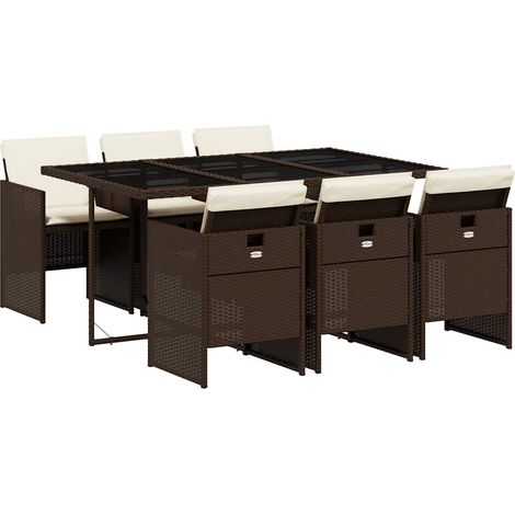 Maison Exclusive - Set da Pranzo da Giardino 7pz con Cuscini in Polyrattan Marrone