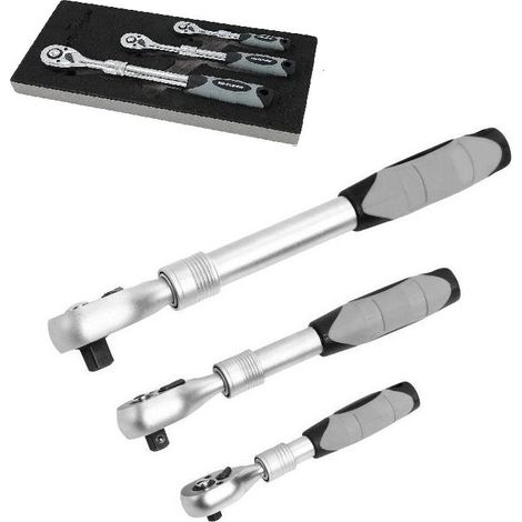 TELESCOPIC RATCHET SET 3PC EXTENDABLE REVERSIBLE 1/4"" 1/2"" 3/8"" EVA FOAM CT5796