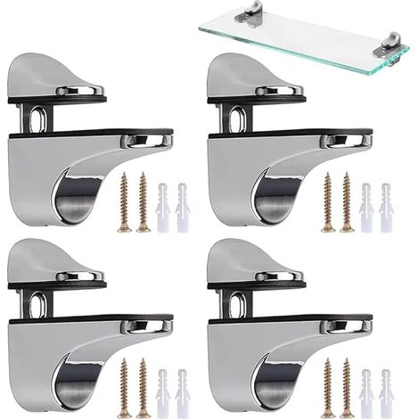 Support D'étagère en Verre Réglable, 4 Pièces Support Etagere Verre, Pince Verre Réglables en Alliage de Zinc pour Étagère en Bois/Verre de 2 à 23 mm Épaisseur (Argent) (1/5)