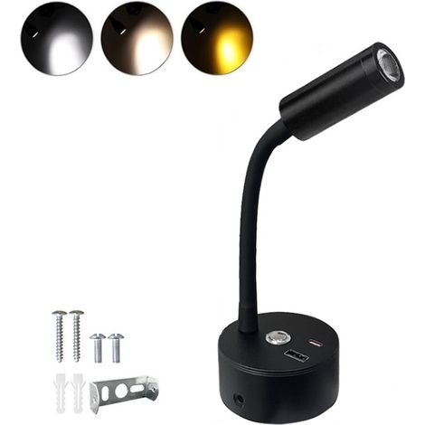 Lámpara de lectura LED (paquete de 2), 12 V, para autocaravanas, regulable táctilmente, brillo ajustable de 3000 K a 6000 K, con puertos USB A+C para iluminación interior de barcos y caravanas, color 