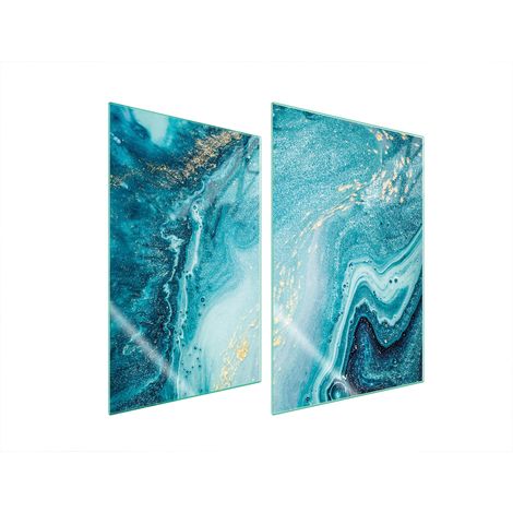 Plaque de protection en verre pour cuisine, 2 x 35 x 52 cm, marbre (1/5)