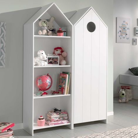 Ensemble armoire bibliothèque bois laqué blanc Camila