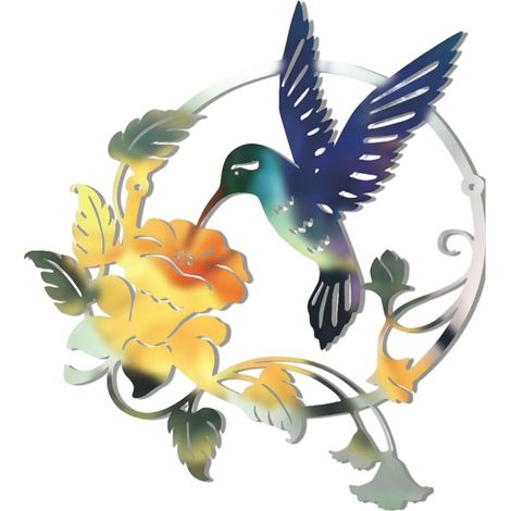 Décoration murale ronde en métal en forme colibri,motif animaux,oiseaux et fleurs,suspendre,pour maison,salon,jardin,31cm32cm (1/2)