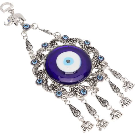 Pendentif mural en verre bleu de 65 mm avec motif floral ajouré et yeux d'éléphant. (1/5)