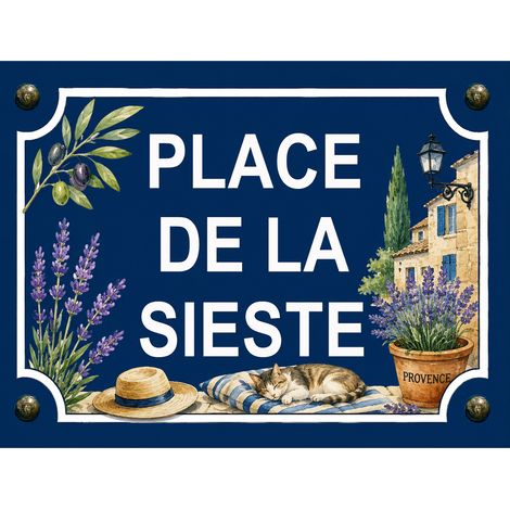 Plaque métal place de la sieste provence 20 × 15 cm (1/2)