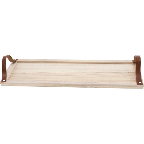 Holz Deko Tablett mit Griffen in Leder Optik - 60 x 20 cm - Servier und Kerzen Brett rechteckig - Kerzentablett Servierschale Tisch Deko Servier Kerzen Brett Weihnachten