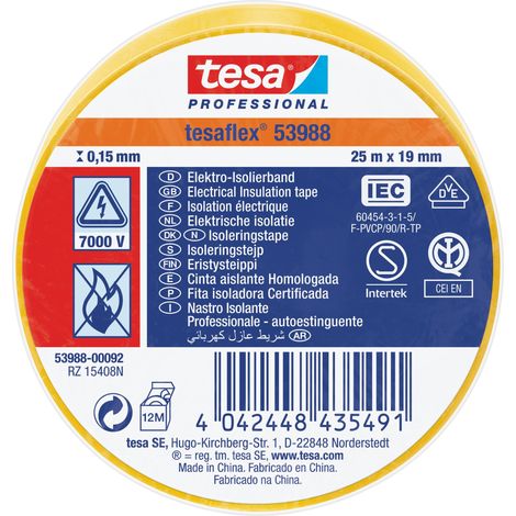 Ruban isolant Tesa 53988 en PVC Jaune 25m x 19mm x 0.15mm ( Prix pour 1 )