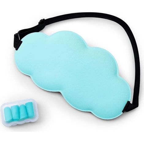 Weiche, verdunkelnde Schlafmaske für Seitenschläfer mit verstellbarem elastischem Band (blau) (1/4)