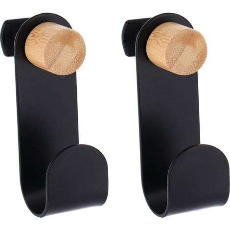 Set di 2 ganci in metallo + 2 viti in bambù per il montaggio su struttura - nero opaco - Tendance