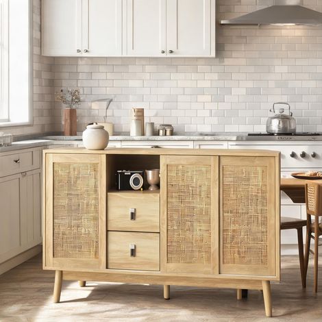 Buffet coloris bois en mDF panneau de particules 155 x 38 x 80 cm (1/5)