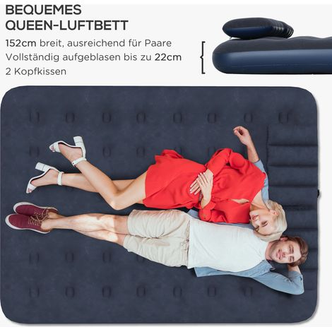 Matelas pneumatique double avec pompe à air manuelle, moelleux et robuste, 203 x 152 x 22 cm, bleu (1/4)