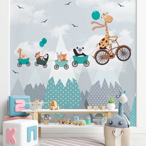 Papier peint pré-encollé girafe et ses amis H 250 x L 240 cm (1/5)