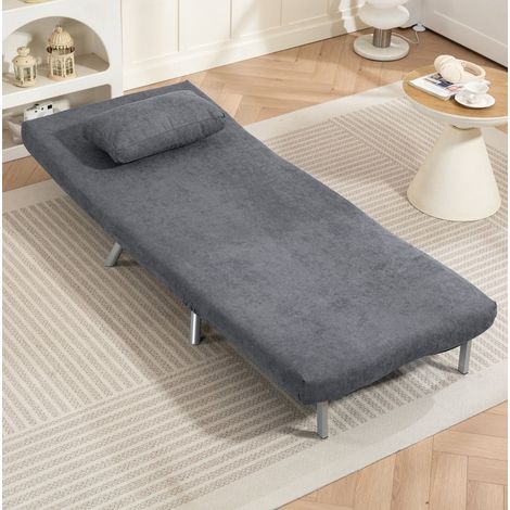 Sillón convertible 2 en 1 con cama, respaldo reclinable, tejido gris oscuro, cojín, OKWISH (1/5)