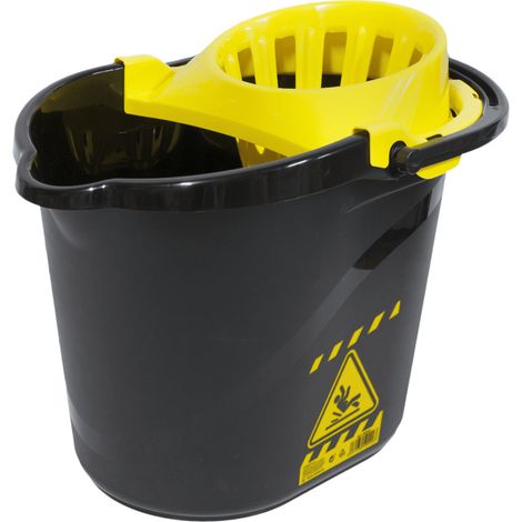Cubo Fregona señal advertencia Escurrefacil menos esfuerzo 15 Litros Negro