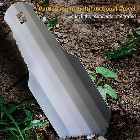 Pelle de camping en titane, pelle/brouette compacte d'extérieur, outil multifonction ultraléger pour sac à dos, idéale pour la randonnée, le camping et la survie. (1/5)
