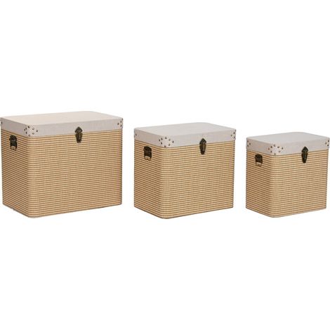 Baul Set 3 Poliester Madera 60X40X50 Beige (1/5)