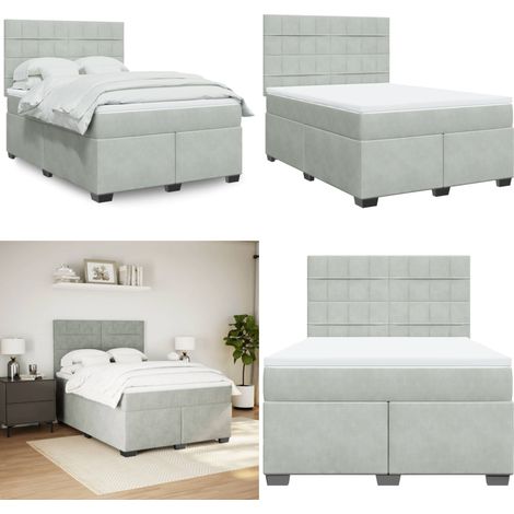 Sommier à lattes de lit et matelas Gris clair 140x190cm Velours - Lit Double - Literie - Matelas À Ressorts Ensachés - Tête De Lit Réglable - Surmatelas - Home & Living (1/5)