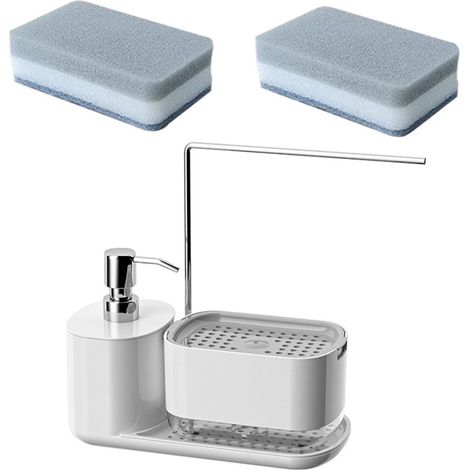 Seifenspender mit Ablage und Schwammhalter, Besteck- und Handseifenspender mit Handtuchhalter, Spülbecken-Organizer, praktisch weiß - AquaForge