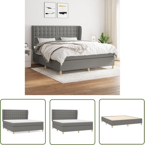 The Living Store Sommier à lattes de lit avec matelas Gris foncé 180x200cm Tissu - Lit Double - Lit Tapissier - Literie - Matelas À Ressorts Ensachés - Tête De Lit Ajustable (1/5)