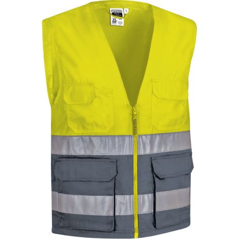 Chaleco de alta visibilidad multibolsillos LISBURN 3XL Amarillo flúor / Gris