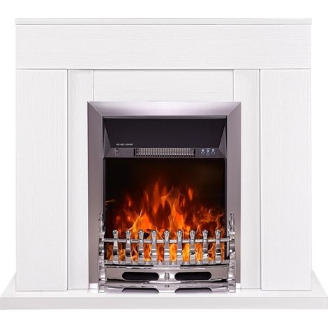 ART FLAME Cheminée électrique sur pied - Agnes blanc & Galileo Silver - 2000 W - flamme LED orange - style classique