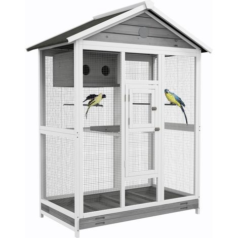 Vogelkäfig Wellensittichkäfig Mit 4 Sitzstangen, Vogelbauer Mit Ausziehbarer Bodenwanne, Vogelhaus Für Kanarienvögel, Tanne, 112 X 68 X 154 Cm (1/5)