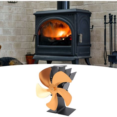 Ventilateur de cheminée, ventilateur thermique, poêle à pétrole, poêle à bois, ventilateur thermique auto-générateur, doré (1/5)