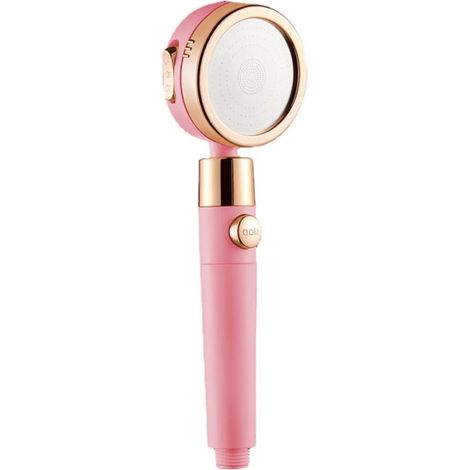 Pommeau de douche économique anticalcaire, douchette haute pression avec 3+1 jets et filtre, arrêt d'eau instantané - ABS - Rose (1/5)