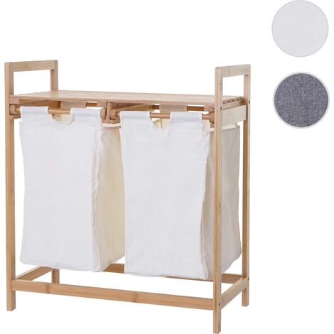 Corbeille à linge HWC-B83, bambou, 2 compartiments, 74x64x33cm, 70l