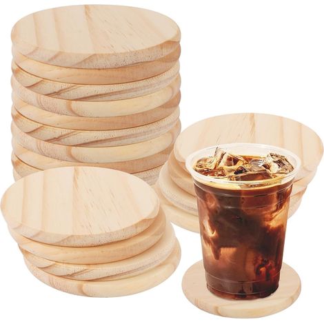 Lot de 36 sous-verres, Bois, 10x10 cm, Pin naturel, Antidérapant, Pour boissons, Maison (1/5)