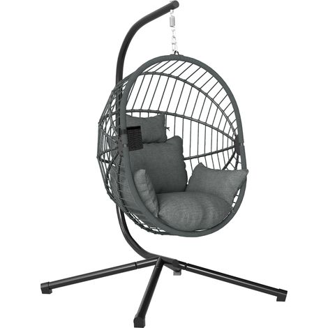 Grauer Eier-Hängesessel, Schaukel-Hängesessel für drinnen und draußen, faltbarer Korb mit gepolstertem Kissen, bequemer Sitz für Garten, Wohnzimmer oder Terrasse.