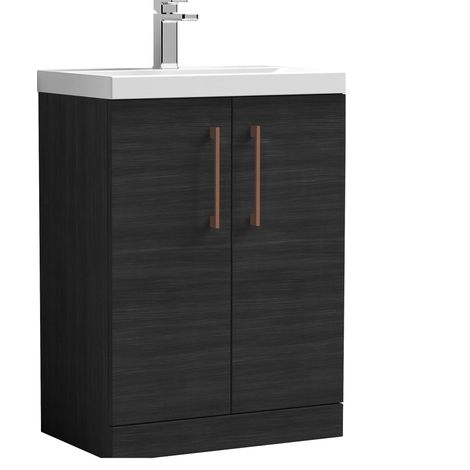 Balterley Bramshall Contemporary Bathroom Floor Standing 2-Door Vanity Unit & Mid-Edge Basin, Charcoal Black, 600mm (1/4)