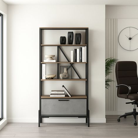 Libreria Fabrice, Biblioteca 4 Ripiani, Un'anta, Installazione a Terra, 76x45x161h cm Marrone (1/5)